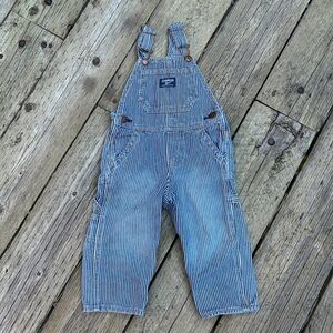 OshKosh B'gosh Vintage Vestback Railroad Stripe Conductor Overalls - Size 18 M